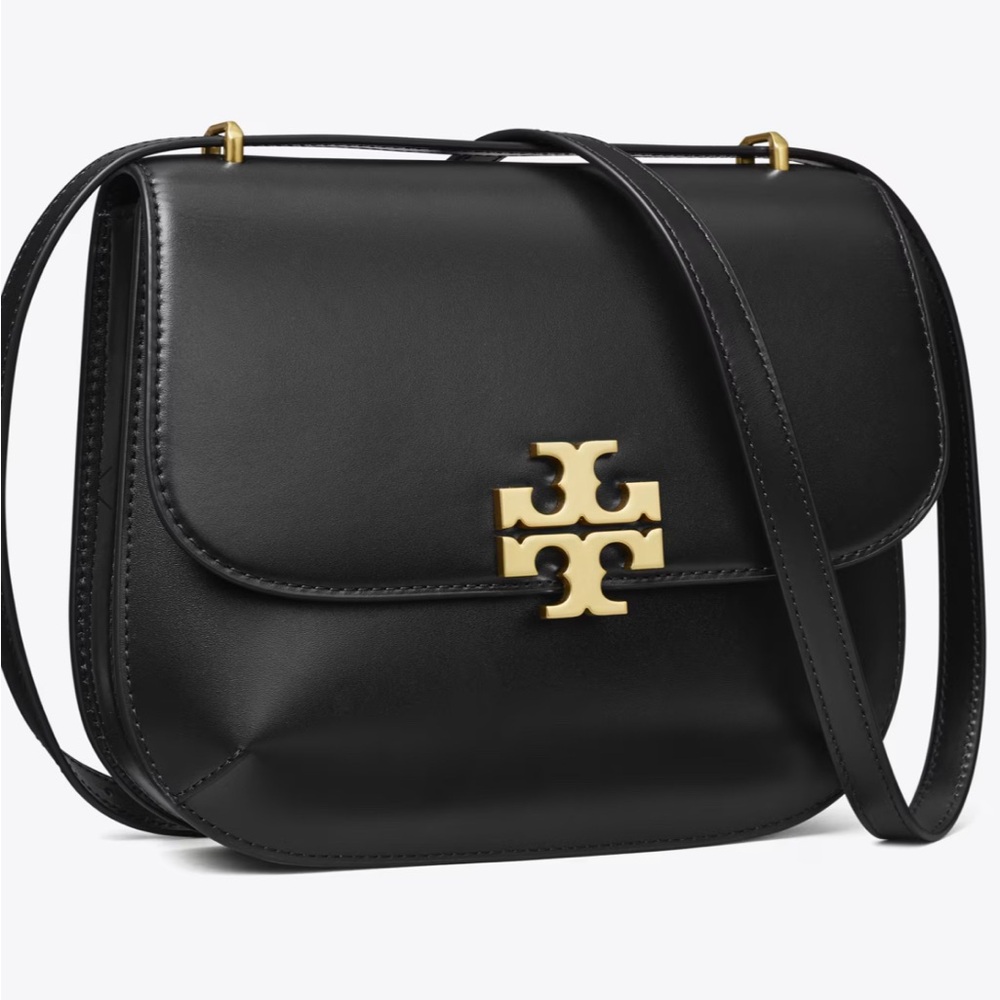 Tory Burch Eleanor Slim Saddle Bag Black Leather Shoulder Bag